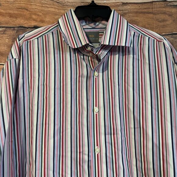 Thomas Dean Men's XXL Multicolor Striped Button Up Shirt Long Sleeve Flip Cuff - Picture 2 of 7